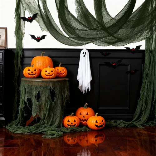 Miniatura 3 de Qtisky Juego de 5 telas de gasa espeluznante de Halloween, tapiz de gasa verde aterrador de Halloween para interiores y exteriores, decoraciones