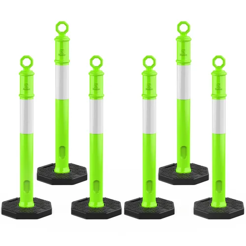 Miniatura 10 de RoadHero Juego de 6 postes delineadores de 45 pulgadas con base, postes delineadores de tráfico naranja con conos y cuellos reflectantes