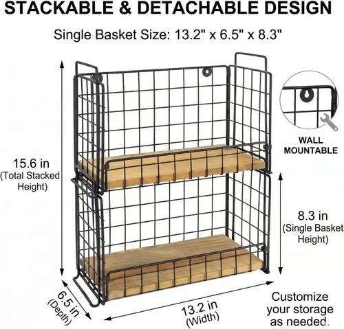 Miniatura 6 de TIEYIPIN Organizador de especias de 2 niveles para encimera, organizador y almacenamiento de alambre de metal apilable, estante de condimentos