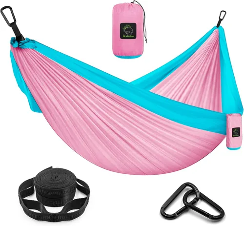 Miniatura 15 de Grassman Hamaca de camping doble y individual hamaca portátil con correas de árbol, hamacas de paracaídas de nailon ligero, accesorios