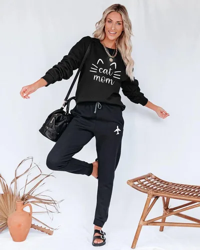 Miniatura 3 de Sudadera con diseño de gato y mamá para mujer, camiseta de manga larga con estampado de letras