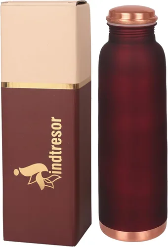 Miniatura 13 de Botella de agua de cobre puro - Hecha a mano - Beneficios para la salud ayurvédica - Grande 35 oz - A prueba de fugas - Fácil de llevar para Negro
