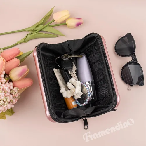 Miniatura 4 de Framendino, Estuche rígido para cosméticos, bolsa de transporte para artículos de tocador, mini cuerpo cruzado con cuerda de agarre desmontable