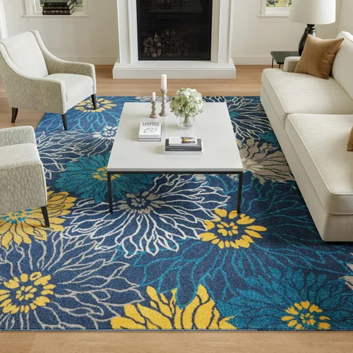 Miniatura 2 de Nourison Passion - Alfombra azul, de 6 pies, 7 pulgadas x 9 pies, 6 pulgadas, floral, campestre, fácil de limpiar, no desprende pelo