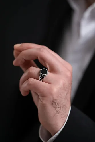 Miniatura 3 de Anillo de plata de ley 925 maciza con piedra de ónix para hombre otomano hecho a mano turca, regalo para él