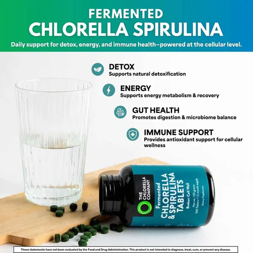 Miniatura 3 de Tabletas fermentadas de clorella y espirulina, 540 tabletas (suministro de 1.5 meses) Pared celular rota para absorción de nutrientes, superalimento