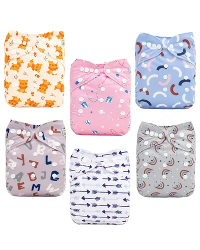 Miniatura 7 de ALVABABY pañales de tela para bebés, tamaño único y ajustable, pañales lavables y reutilizables para niños y niñas, 6 unidades con 12 rellenos