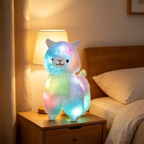 Miniatura 5 de BSTAOFY Animales de peluche de alpaca que se iluminan de 13.5 pulgadas, juguete de peluche suave de llama blanca con LED y luces nocturnas coloridas