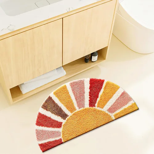 Miniatura 2 de UKELER Alfombra de baño bohemia, de medio círculo, bonita alfombra de baño retro para decoración del hogar, antideslizante, lavable, absorbente