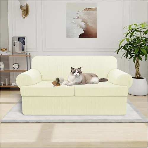 Miniatura 53 de Funda impermeable para silla con brazos, juego de 2 piezas, funda a rayas para 1 sofá separado con cojín en T, fundas de sillón de tela
