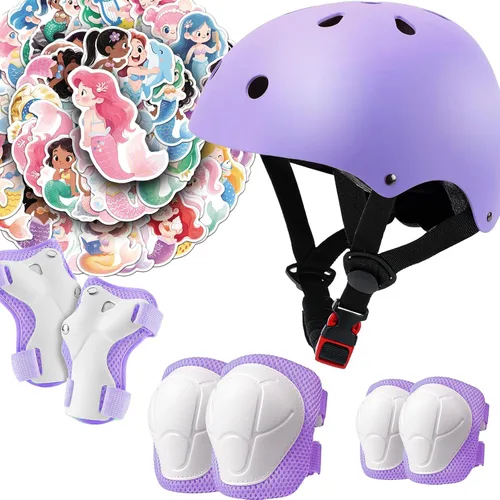 Miniatura 17 de Juego de casco de bicicleta para niños, certificado CPSC con rodilleras, coderas, muñequeras, casco negro ajustable para niñas de 2-3-5-8 años