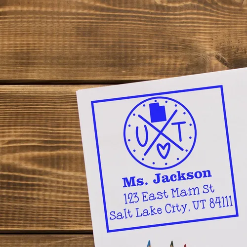 Miniatura 54 de Sello entintado moderno con nombre y dirección del estado de Alabama – Sello de dirección de devolución personalizado para invitaciones de despedida