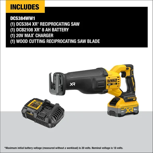 Miniatura 2 de DEWALT Kit de sierra recíproca inalámbrica XR de 20 V MAX XR POWERPACK con batería y cargador incluidos (DCS384WW1)