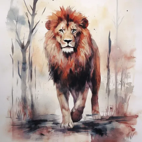 SKMN Kit de pintura por números para niños sobre lienzo, león animal de acuarela, paisaje abstracto de bosque de montaña, pintura por números para