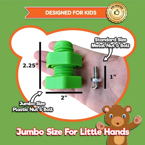 Miniatura 3 de Tuercas y pernos jumbo para niños pequeños – Juego de juego Montessori para niños pequeños y niños pequeños 12 juguetes educativos de terapia