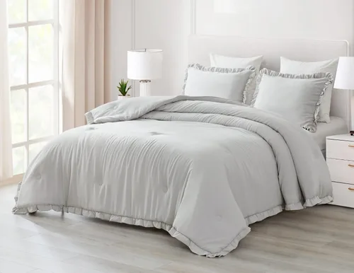 Miniatura 9 de Chezmoi Collection Nora - Juego de edredón negro tamaño King de 3 piezas, esponjoso, suave, lavado a la piedra, con volantes, ropa de cama Shabby