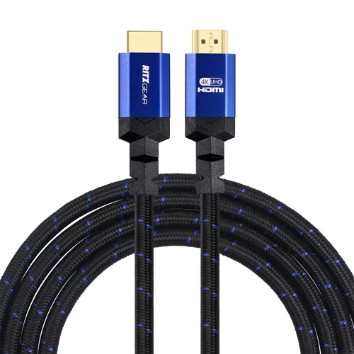 Ritz Gear Cable HDMI 2.0 4K de 25 pies, cable de nailon trenzado de alta velocidad de 18 Gbps y conectores dorados - 4K @60Hz/UHD/3D/2160p/1080p/ARC