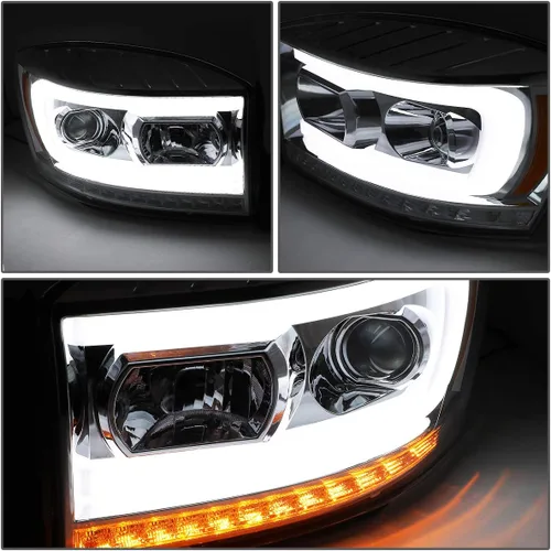 Miniatura 3 de DNA MOTORING HL-HPL-RM06-G-CH-AM LED U-Bar DRL Faros de señal de giro perseguidores compatibles con Dodge Ram 1500 06-08/Dodge Ram 2500 3500 06-09