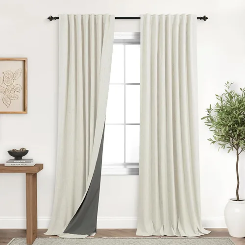 Miniatura 97 de KOUFALL - Cortinas de medio estilo francés de lino para ventana, juego de 2 cortinas cortas de 40 pulgadas de longitud, para privacidad, cortinas