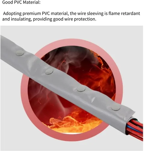 Miniatura 6 de Funda de cable con botón a presión, protector de cable de 0.984 in de diámetro, ignífugo, manga de gestión de cables de PVC, manga protectora