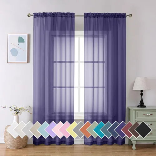 Miniatura 61 de Aiyufeng 2 paneles de cenefa transparente negra de 14 pulgadas de largo, cortinas cortas negras transparentes para dormitorio, cortinas de cocina