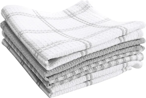 T-Fal Paños de Cocina Premium con Textura de Waffle: Altamente Absorbentes, Súper Suaves y Duraderos - 100% Algodón, 12"x13" Toalla Plana con Gris
