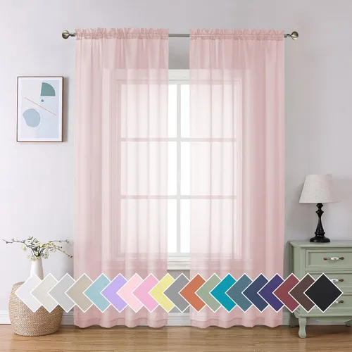 Miniatura 210 de Aiyufeng 2 paneles de cenefa transparente negra de 14 pulgadas de largo, cortinas cortas negras transparentes para dormitorio, cortinas de cocina