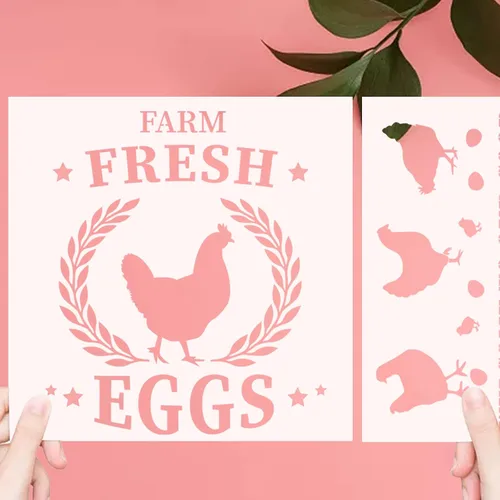 Miniatura 4 de 4 plantillas de granja de gallina y pollo, plantillas de huevos frescos de granja, plantillas rústicas reutilizables, plantillas de bricolaje