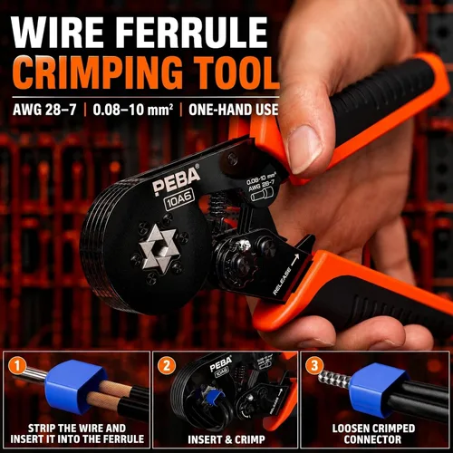 Miniatura 2 de Kit de herramientas de crimpado de ferrules PEBA, 21 tamaños de terminales de ferrules de alambre y ferrules hexagonales para crimpado AWG28-7