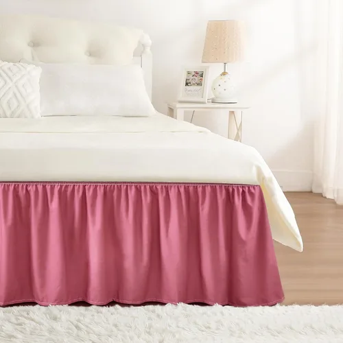 Miniatura 46 de Falda de cama RIMELA envoltura volante elástica que protege contra el polvo con color sólido, resistente a las arrugas y a la decoloración con Blanco