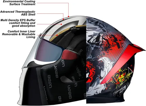 Miniatura 2 de BEON Full Face Motorcycle Helmet, Street Bike Helmet with Clear&Tinted Visors and Multiple Vents, Motocross Casco DOT Approved for Adult Men Women