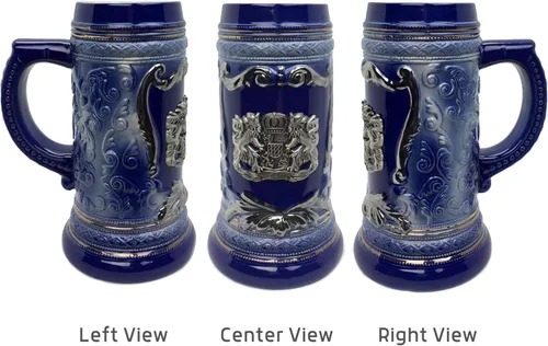 Miniatura 4 de OktoberfestHaus - Taza de cerveza con escudo de armas del Bayern alemán, escudo de armas con emblema de metal sobre jarra de cerámica azul cobalto