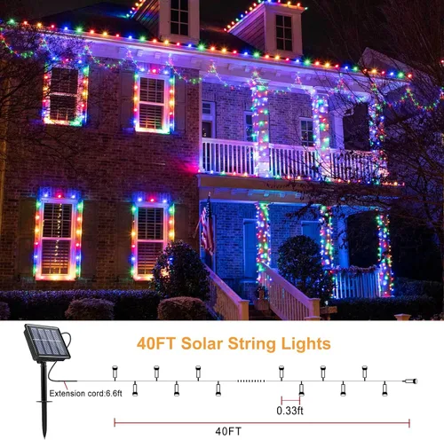 Miniatura 8 de 2 Pack de luces solares de Navidad para exteriores, tira de luces solares de 80 pies con 240 LED para exteriores, impermeables, 8 modos de luz