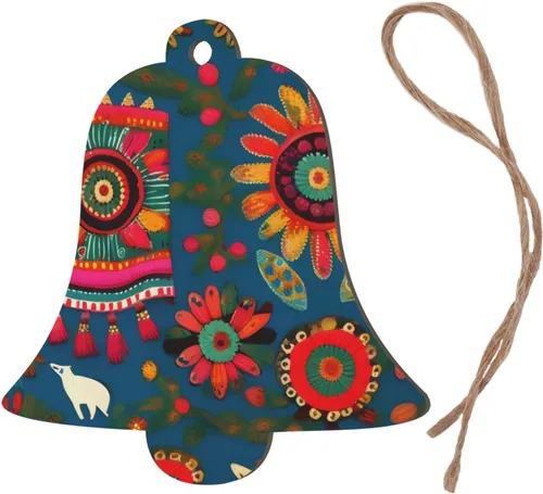 Miniatura 3 de 6 adornos de madera de Navidad para niños y adultos, decoración colgante de árboles de Navidad, 4 estilos, arte popular mexicano, estampado bohemio