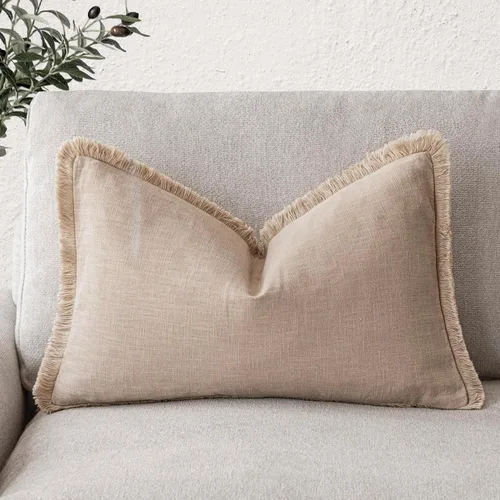 Miniatura 26 de Foindtower Fundas de almohada decorativas de lino con flecos, acogedora funda de cojín bohemia estilo farmhouse con borlas, funda de almohada