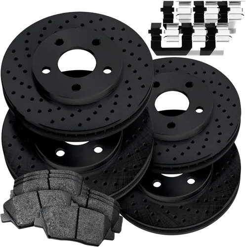 Para Mitsubishi Montero PowerSport 1990-1996 Kit de rotores de freno perforados en cruz de zinc negro + pastillas de freno de cerámica
