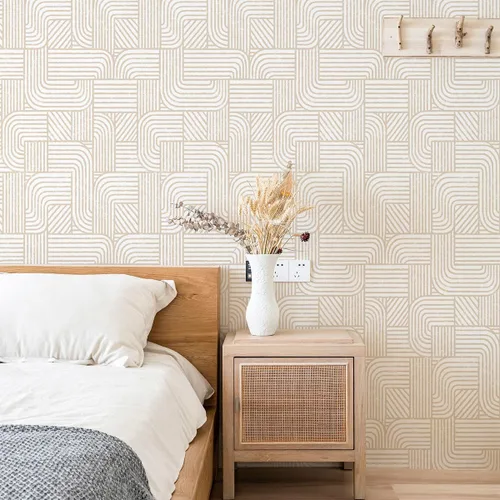 Miniatura 3 de Papel tapiz moderno para despegar y pegar, papel de contacto bohemio para armarios, cajones, rayas beige y blancas, papel tapiz geométrico