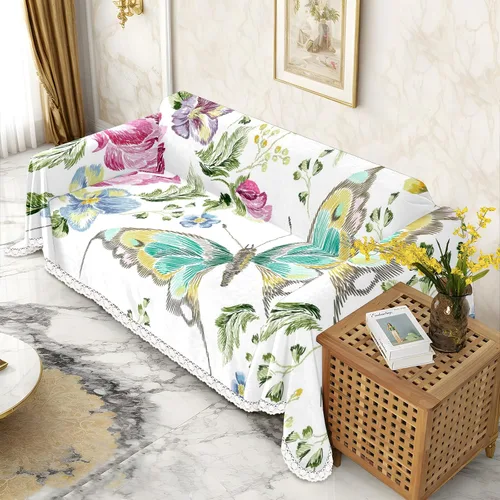 Miniatura 2 de Funda de sofá con estampado de flores y mariposas, fundas para sofá, fundas para sillón, funda resistente a las manchas, protector universal