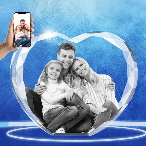 Miniatura 9 de Corazón de fotos de cristal 3D, regalo personalizado con tu foto en cristal para mujeres, hombres, mamá, abuelo, regalo personalizado