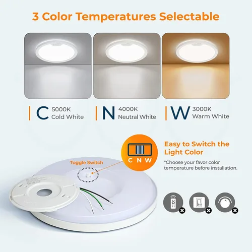 Miniatura 6 de BLNAN Lámpara de techo con sensor de movimiento con cable, 8.7 pulgadas, 3000 K, 4000 K, 5000 K, seleccionable, lámpara LED de montaje empotrado