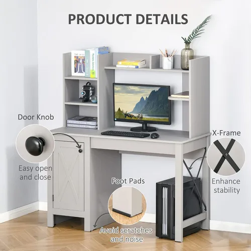 Miniatura 6 de HOMCOM Escritorio para computadora de granja de 47 pulgadas con gabinete y gabinete, escritorio de oficina en casa con almacenamiento, para estudio