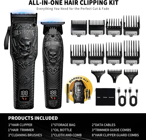 Miniatura 7 de BESTBOMG Kits y juegos de cortapelos profesionales inalámbricos para hombre, cortadora de barba y barba, kit de corte de metal con batería de larga