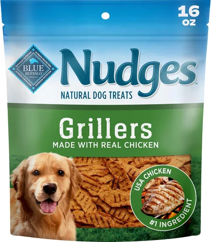 Blue Buffalo Nudges Grillers - Golosinas naturales para perros, fabricadas en los Estados Unidos con pollo real, bolsa de 16 onzas