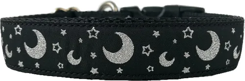 Miniatura 2 de Collar de perro de lunas plateadas con estrellas (hecho con hilo plateado brillante) (se adapta a un perro de tamaño mediano a grande) (mediano