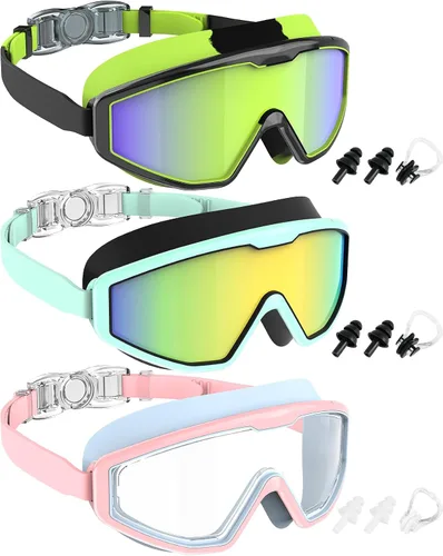 Miniatura 11 de NSSIW Gafas de natación para niños, antiniebla, sin fugas, con clip para la nariz, tapones para los oídos para niñas, niños y jóvenes, 6-14, paquete