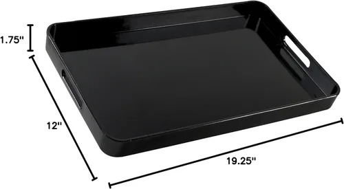 Miniatura 5 de 10 Strawberry Street Bandeja rectangular de laca de 19.25 x 11.75 pulgadas con asas, color negro