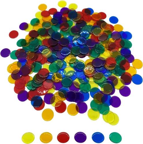 MR CHIPS Fichas de bingo de plástico para juegos de bingo, 300 unidades, fichas de conteo de colores sólidos y transparentes, 19 opciones de color,
