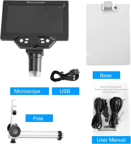 Miniatura 7 de Koolertron Microscopio digital de 12 MP de 7 pulgadas, aumento de 1200X, cámara USB 1080P, tarjeta TF de 32 GB, vista de PC, recargable, luces LED