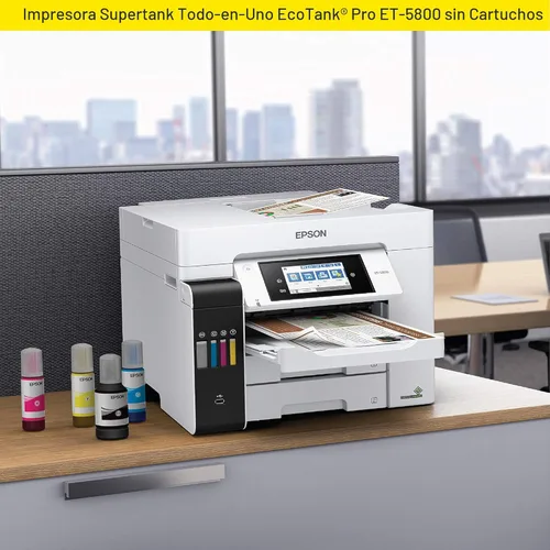 Miniatura 6 de Epson EcoTank Pro ET-5800 Impresora inalámbrica a color todo en uno, SuperTank, con escáner, copiadora, fax y Ethernet, color blanco