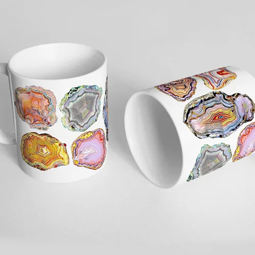 Miniatura 5 de Agate Geode Slice - Taza de café de cerámica para acuarela, 11 o 15 onzas